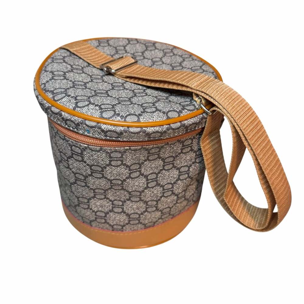 Cylinder Insulated Casserole Carrier Food Transport Bag Gray Tan